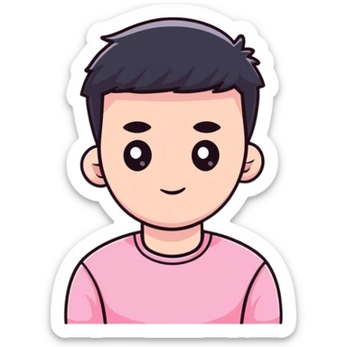 Man wearing pink long sleeve shirt with completely white eyes without pupils sticker