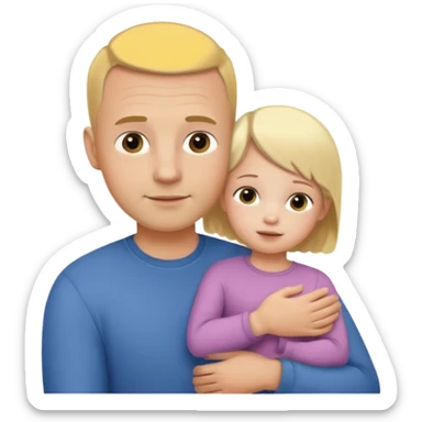 Little blonde girl being held by young father, no hair sticker