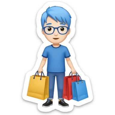 man with blue hair holding shopping bags sticker