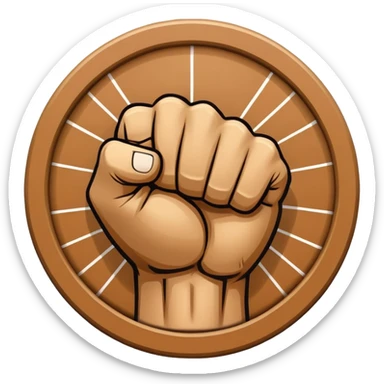 Round emblem symbolizing combat sports, featuring a clenched fist facing forward at the center. The fist is bold and strong, representing power and skill in martial arts. Surrounding the fist are dynamic lines, giving the emblem a sense of motion and energy. sticker