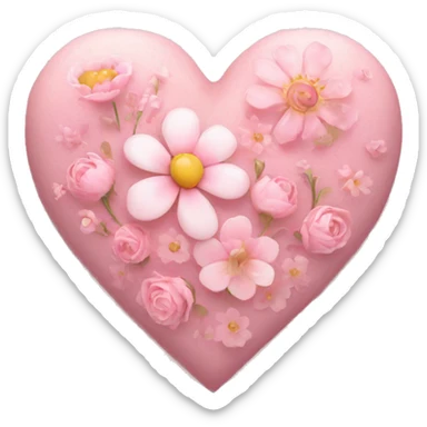 Delicate pink heart and flowers inside sticker