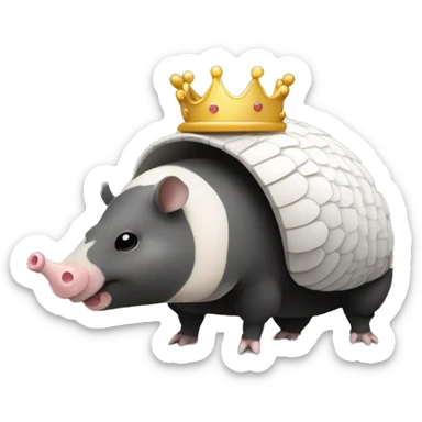 Black and white piebald chubby round armadillo pig panda centipede armadillo wearing a crown sticker