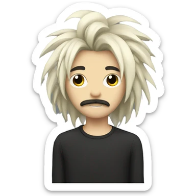 emo boy with long shaggy hair and moustache sticker