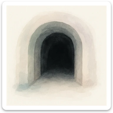 a dark tunnel, mysterious and shadowy, watercolor style, soft colors, fluid brush strokes sticker