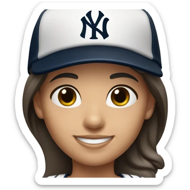Smile brunette female with Yankees cap and jersey sticker