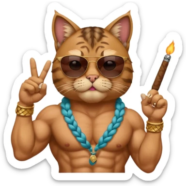 Bodybuilder cat with braids wearing sunglasses with and showing middle finger and cigar in mouth  sticker