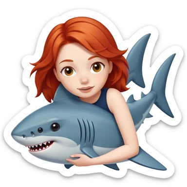 redhead girl hugging shark sticker