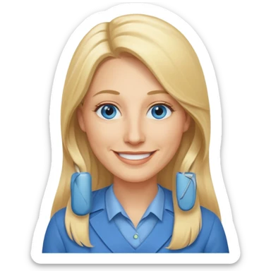 a 40 year old teacher with long blonde hair and blue eyes long face sticker