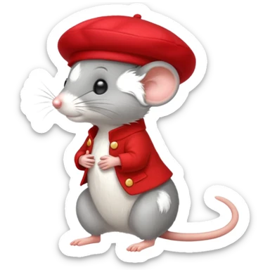 A cute mouse emoji, full-length, side view, wearing a stylish red beret. sticker