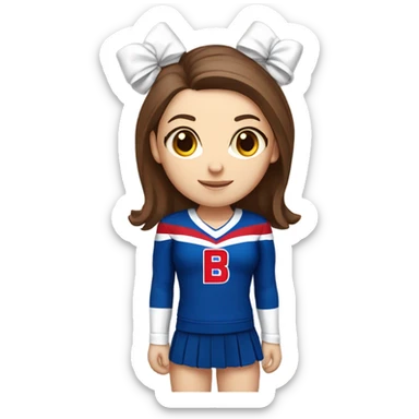 White skin brown hair cheerleader wearing Red white and blue with a B on the front sticker