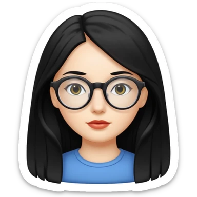 white girl with long black hair and oval glasses sticker