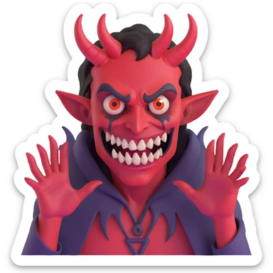 Demonic artist with wild eyes and a sinister smile painting hellscapes sticker