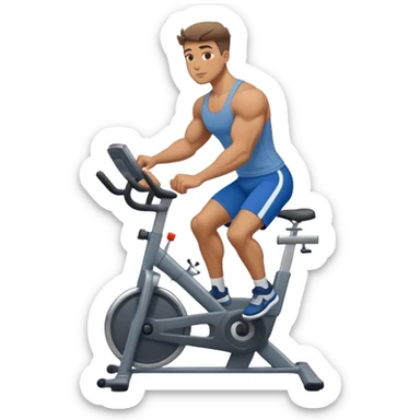 buff guy blue shorts grey stationary bike sticker