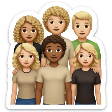 group of people  together ; men and women with brown, blonde, black hair- short hair, long hair and curly hairr wearing beige shirts aesthetic no collar, brown people, white people, black people sticker