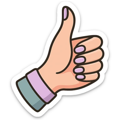 thumbs up, elegant female hand with manicure, slightly curved wrist, icon-color-outlined style, thin clean contours, graceful soft rounded shapes, pastel palette #98B5BC, #B5B3C1, #C9A3C9, #E4C0CA, #F7DCD1, #F7C0AA, detailed shadows and highlights, soft lighting, no background sticker