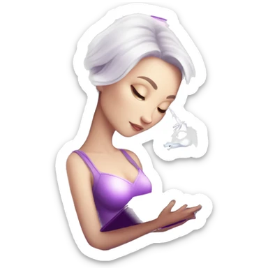 white skinned woman with magic book and unicorn in purple magic sphere sticker