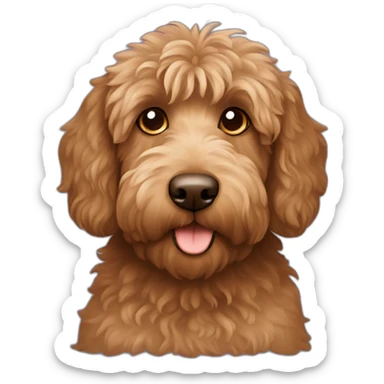brown labradoodle dog working on a laptop sticker