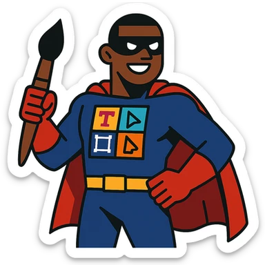 superhero character named Icon with a graphic designer theme sticker