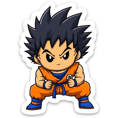 Goku from Dragon Ball Z, spiky black hair, orange gi sticker