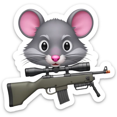 a feral, rabid, rat aiming down a sniper rifle sticker