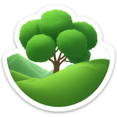 Cartoon sun partly covered by a green hill with trees sticker