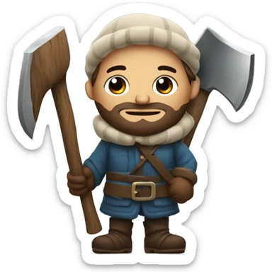 lumberjack in winter robes with axe sticker