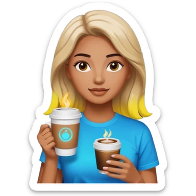 Woman with coffee + neon glow, Midnight Wander. sticker