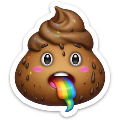 A turd emoji puking up a rainbow sticker