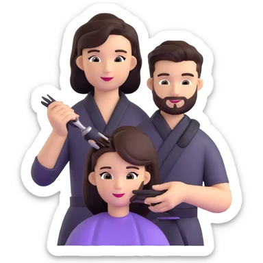 hairstylist demonstrating techniques to beauty school students sticker