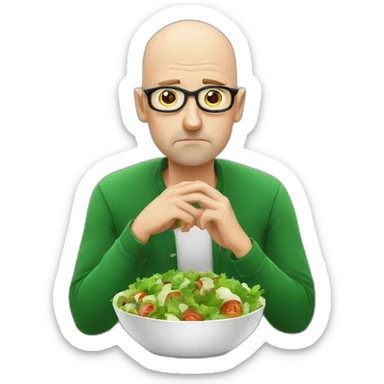 sad bald irish man with glasses eating 2 salads sticker