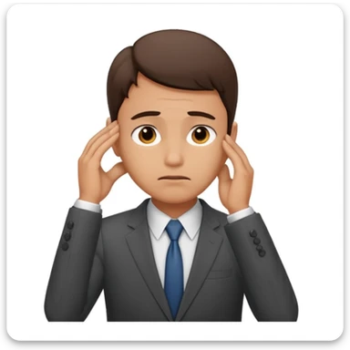 office worker in a suit, worried face, hand on forehead, neutral background sticker
