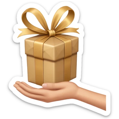 hand holding out a wrapped gift, apple emoji style, simple, clear, no text sticker