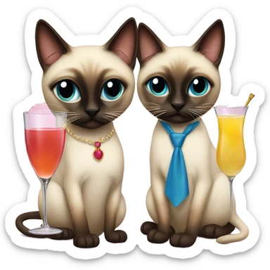 two siamese cats at a cocktail party sticker