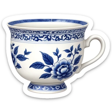 traditional Chinese tea cup with blue and white porcelain design without handle sticker