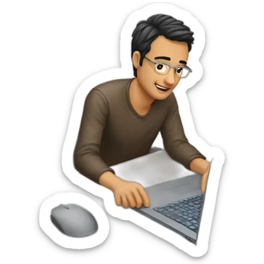 Brune derrière son ordinateur sticker