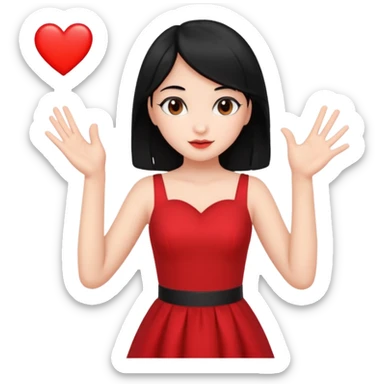 Uma menina de cabelo preto com o vestido vermelho mandando coração vermelho sticker