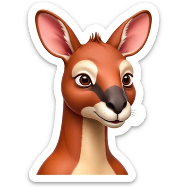 Cinematic Comical Adult Red Kangaroo Portrait Emoji, Head tilted dramatically with an exaggeratedly shocked expression, featuring a robust, dynamic build with a uniquely red kangaroo-shaped head sporting an elongated snout and wide, comically expressive eyes full of playful disbelief, Simplified yet hilariously expressive features, highly detailed, glowing with a slightly sassy outback glow, high shine, dramatic yet playful, stylized with an air of cheeky wild mischief, soft glowing outline, capturing the essence of a meme-worthy kangaroo that looks ready to bound its way into viral fame! sticker