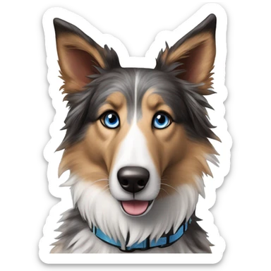  Black spotted brindle fluffy collie husky lurcher fox blue eyes fluffy ears and holographic harness running sticker