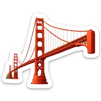 Cinematic Realistic Golden Gate Bridge Landmark Emoji, depicted with the iconic suspension bridge rendered with rich detail and vibrant, dynamic lighting. sticker
