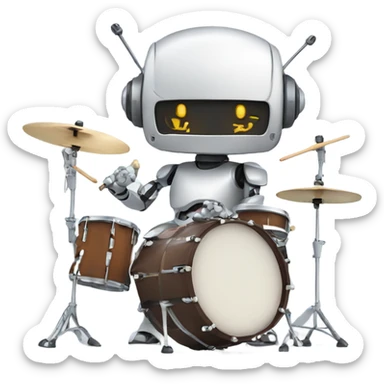 cute robot plays the drum set sticker