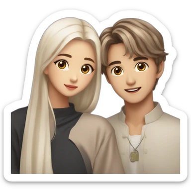  A very beautiful Muslim girl whose eyes are brown. A girl with a mole above her lip, and Taehyung from BTS stands hugging her. sticker