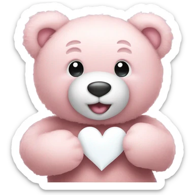 Happy Light pink teddy bear holding a white heart sticker