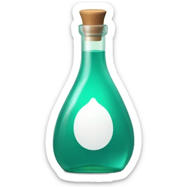 Teal and green magic potion rounded bottle, tilted diagonally with white label blank for text on the body of the potion sticker