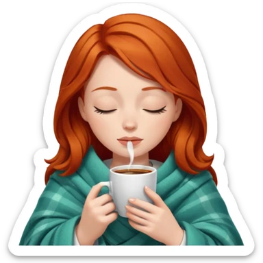 Redhead girl inside a blanket sipping coffee eyes closed sticker