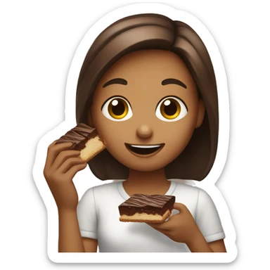A girl eating a brownie sticker