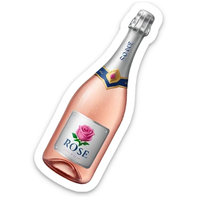 bottle of sparkling rosé with a rose logo on the label, tilted to the left, no glass sticker