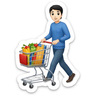 man-with-a-shopping-cart-full-body black hair sticker