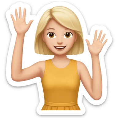 A girl in a jersey dress, waving both arms in pure joy. sticker