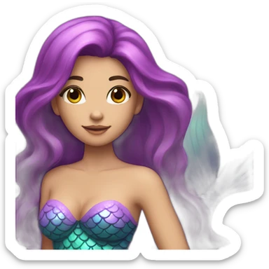 mermaid with pinkish purple tail and long dark hair sticker