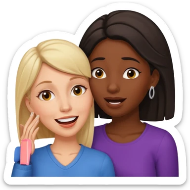 Devious cheerful white woman whispers in surprised embarrassed black woman's ear. sticker